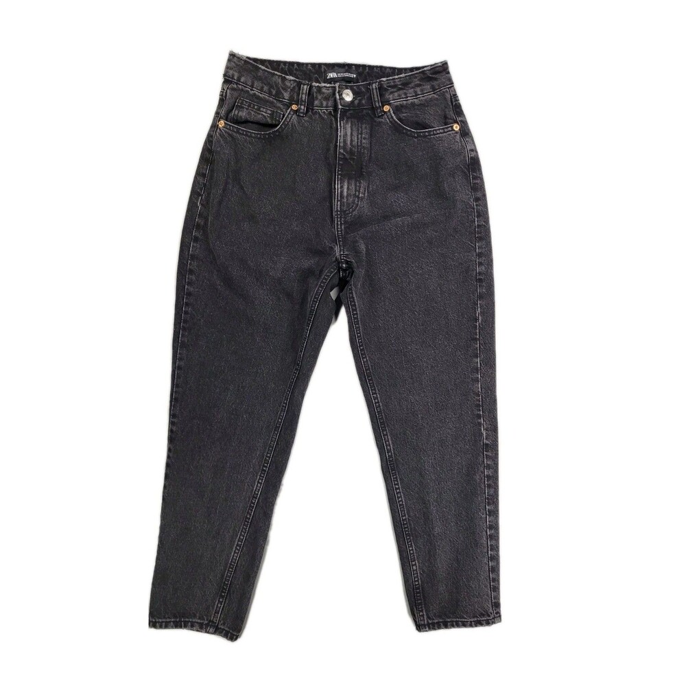 Zara pants are Mom Fit (or "Mom Jeans") in a washed black or dark gray denim